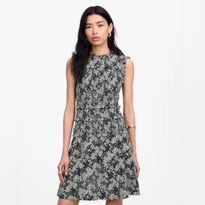 MADEWELL Smocked Crewneck Mini Dress Harper Floral Black and White‎ Womens 6